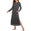 Ekouaer Women’s Long Sleeve Nightgown Full Length Nightshirt with Pockets | warm ankle length sleep dress, winter sleepwear, loose nightgown, lounging dress, vacation maxi long dress, maternity gown(A-dark Grey)