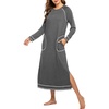 Ekouaer Women’s Long Sleeve Nightgown Full Length Nightshirt with Pockets | warm ankle length sleep dress, winter sleepwear, loose nightgown, lounging dress, vacation maxi long dress, maternity gown(A-grey)
