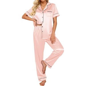Ekouaer 2 Piece Satin Short Sleeve Pajamas Set Button Down Sleepwear | Soft Pjs Set Classic Loungewear for Wedding, Party, Home, Daily Wear, Date Nights(Veiled Rose)