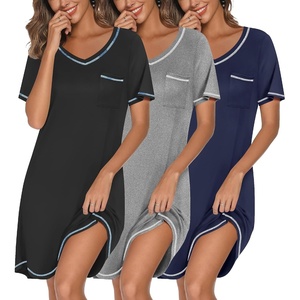 Ekouaer 3 Pack Nightgowns for Women Short Sleeve Sleep Shirt Soft Sleepwear | T shirt Nightgown V Neck Nightshirts Soft Sleepwear Dress Ladies Pajama Dress Plus Size Sleeping Gown Comfy Nightdress(Black/Grey/Navy Blue)