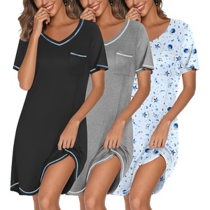 Ekouaer 3 Pack Nightgowns for Women Short Sleeve Sleep Shirt Soft Sleepwear | T shirt Nightgown V Neck Nightshirts Soft Sleepwear Dress Ladies Pajama Dress Plus Size Sleeping Gown Comfy Nightdress(Black/Grey/Moon Star)
