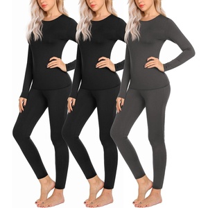 Ekouaer 3 Sets Thermal Underwear for Women Long Johns Long Sleeve Base Layer for Cold Weather S-XXL(Black/Black/Grey)