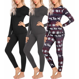 Ekouaer 3 Sets Thermal Underwear for Women Long Johns Long Sleeve Base Layer for Cold Weather S-XXL(Black/Grey/Christmas)