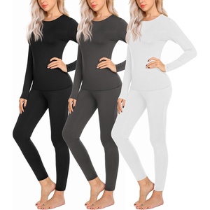 Ekouaer 3 Sets Thermal Underwear for Women Long Johns Long Sleeve Base Layer for Cold Weather S-XXL(Black/Grey/White)