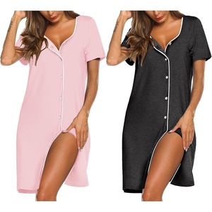 Ekouaer Nightgowns for Women 2 Pack Night Gowns Button Down Sleep Shirts | Soft Fabric,2 Pack Night Shirts,Short Sleeve Pajama Dress,Labor and Delivery Gown,Perfect for Sleep,Postpartum,Nursing(Grey/Pink)