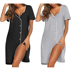 Ekouaer Nightgowns for Women 2 Pack Night Gowns Button Down Sleep Shirts | Soft Fabric,2 Pack Night Shirts,Short Sleeve Pajama Dress,Labor and Delivery Gown,Perfect for Sleep,Postpartum,Nursing(Black/Light Grey)
