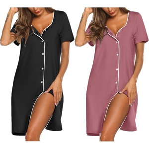 Ekouaer Nightgowns for Women 2 Pack Night Gowns Button Down Sleep Shirts | Soft Fabric,2 Pack Night Shirts,Short Sleeve Pajama Dress,Labor and Delivery Gown,Perfect for Sleep,Postpartum,Nursing(Black/Grey Purple)