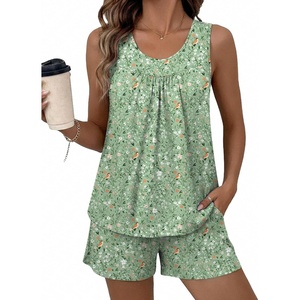 Ekouaer Women Sleeveless Pajama Set Summer Tank Top Pjs 2 Piece Lounge Set | Side Pockets, Cami Tank, Daily Loungewear, Floral Print, Travel Sleepwear, Ideal for Birthday Gift(Small Floral Print/Green)