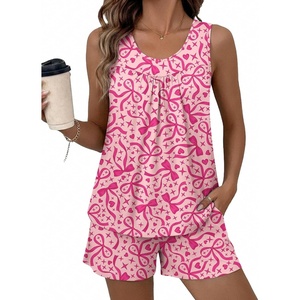 Ekouaer Women Sleeveless Pajama Set Summer Tank Top Pjs 2 Piece Lounge Set | Side Pockets, Cami Tank, Daily Loungewear, Floral Print, Travel Sleepwear, Ideal for Birthday Gift(Heart-shaped Bow/Rose Pink)