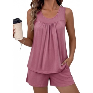 Ekouaer Women Sleeveless Pajama Set Summer Tank Top Pjs 2 Piece Lounge Set | Side Pockets, Cami Tank, Daily Loungewear, Floral Print, Travel Sleepwear, Ideal for Birthday Gift(Gray Pink)