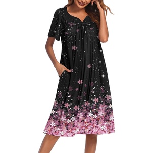 Ekouaer Women’s House Dress with Pockets | Nightgowns for Women Short Sleeve Moo Moos Floral Night Gown for Old Lady, Elderly, Grandma, on Mother’s Day, Home, Garden(Cherry Blossoms)