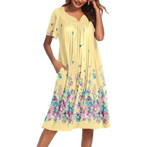 Ekouaer Women’s House Dress with Pockets | Nightgowns for Women Short Sleeve Moo Moos Floral Night Gown for Old Lady, Elderly, Grandma, on Mother’s Day, Home, Garden(Yellow Butterfly)