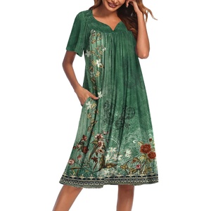 Ekouaer Women’s House Dress with Pockets | Nightgowns for Women Short Sleeve Moo Moos Floral Night Gown for Old Lady, Elderly, Grandma, on Mother’s Day, Home, Garden(Floral Green)