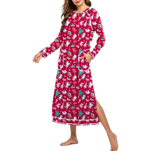 Ekouaer Women’s Long Sleeve Nightgown Full Length Nightshirt with Pockets | warm ankle length sleep dress, winter sleepwear, loose nightgown, lounging dress, vacation maxi long dress, maternity gown(Christmas Penguin)