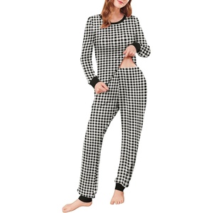 Ekouaer Womens Pajamas Sets Long Sleeve Tops with Jogger Pants | Two-Piece Plaid Sleepwear, Soft Pjs, Fall Lounge Set, Casual Outfits with Pockets, Round Neck(Black Plaid)