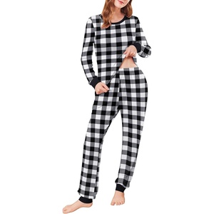 Ekouaer Womens Pajamas Sets Long Sleeve Tops with Jogger Pants | Two-Piece Plaid Sleepwear, Soft Pjs, Fall Lounge Set, Casual Outfits with Pockets, Round Neck(Grey Big Plaid)