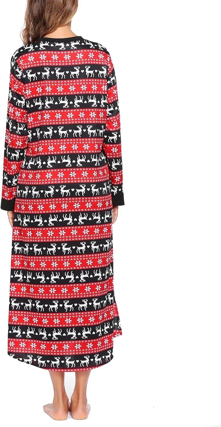 image:imageEkouaer Nightgowns for Women Long Sleeve Winter Night Gown with Pockets Long Nightgown Plus Size Lounge Dress Button Down Sleepshirts V Neck Night Shirt Warm Sleepwear Full Length LoungewearChristmas Red