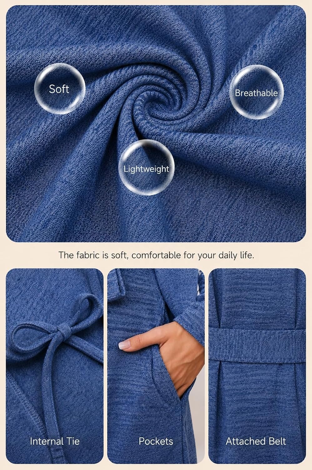 image:imageEkouaer Robes for Women Long Lightweight Bathrobe Soft Knit Bath Robe with PocketsWine Red