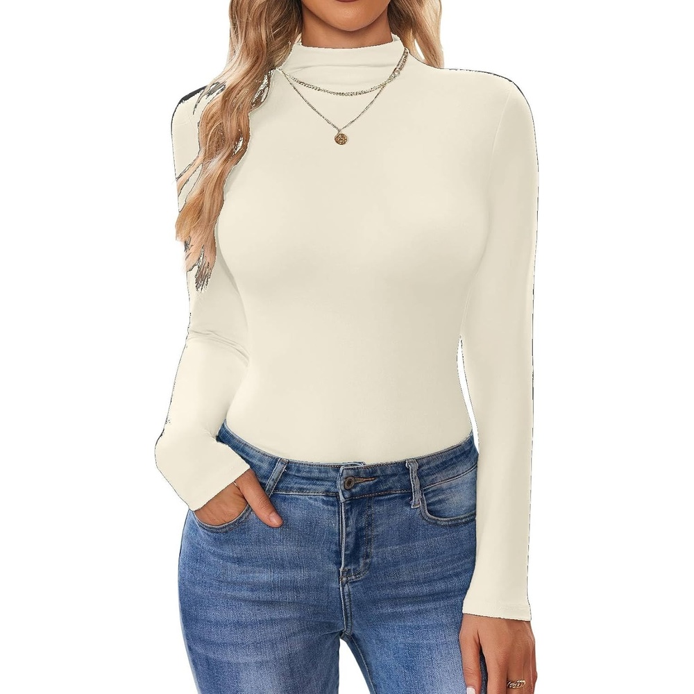 image:imageTurtleneck Tops for Women Long Sleeve Mock Neck Shirts Thermal Underwear  Soft fabric slim fit mock turtleneck and long sleeves for layering work casual wear and coldweather outfitsCreamy White