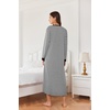 Ekouaer Nightgowns for Women Long Sleeve Winter Night Gown with Pockets | Long Nightgown Plus Size Lounge Dress Button Down Sleepshirts V Neck Night Shirt Warm Sleepwear Full Length Loungewear(Grey White Striped)