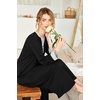 Ekouaer Nightgowns for Women Long Sleeve Winter Night Gown with Pockets | Long Nightgown Plus Size Lounge Dress Button Down Sleepshirts V Neck Night Shirt Warm Sleepwear Full Length Loungewear(Black)