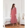 Ekouaer Nightgowns for Women Long Sleeve Winter Night Gown with Pockets | Long Nightgown Plus Size Lounge Dress Button Down Sleepshirts V Neck Night Shirt Warm Sleepwear Full Length Loungewear(Red Stripe)