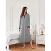 Ekouaer Nightgowns for Women Long Sleeve Winter Night Gown with Pockets | Long Nightgown Plus Size Lounge Dress Button Down Sleepshirts V Neck Night Shirt Warm Sleepwear Full Length Loungewear(Grey White Striped)