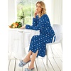Ekouaer Nightgowns for Women Long Sleeve Winter Night Gown with Pockets | Long Nightgown Plus Size Lounge Dress Button Down Sleepshirts V Neck Night Shirt Warm Sleepwear Full Length Loungewear(Blue Star)