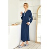 Ekouaer Nightgowns for Women Long Sleeve Winter Night Gown with Pockets | Long Nightgown Plus Size Lounge Dress Button Down Sleepshirts V Neck Night Shirt Warm Sleepwear Full Length Loungewear(Navy)