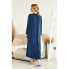 Ekouaer Nightgowns for Women Long Sleeve Winter Night Gown with Pockets | Long Nightgown Plus Size Lounge Dress Button Down Sleepshirts V Neck Night Shirt Warm Sleepwear Full Length Loungewear(Navy)