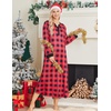 Ekouaer Nightgowns for Women Long Sleeve Winter Night Gown with Pockets | Long Nightgown Plus Size Lounge Dress Button Down Sleepshirts V Neck Night Shirt Warm Sleepwear Full Length Loungewear(Red Plaid)