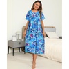 Ekouaer Women’s House Dress with Pockets Long Nightgowns for Women House Dress Pleated Front Moo Moos for Women(Blue Tie-dye Flowers)