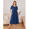 Ekouaer Women’s House Dress with Pockets Long Nightgowns for Women House Dress Pleated Front Moo Moos for Women(Navy Blue)