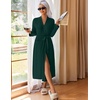 Ekouaer Womens Robes Long Bathrobe Ribbed Knit Kimono Robe Soft Sleepwear | Lightweight Robes with Pockets，Casual Ladies Loungewear, Long Sleeves, Mid-calf Length(Dark Green)