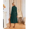 Ekouaer Womens Robes Long Bathrobe Ribbed Knit Kimono Robe Soft Sleepwear | Lightweight Robes with Pockets，Casual Ladies Loungewear, Long Sleeves, Mid-calf Length(Dark Green)
