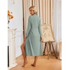 Ekouaer Womens Robes Long Bathrobe Ribbed Knit Kimono Robe Soft Sleepwear | Lightweight Robes with Pockets，Casual Ladies Loungewear, Long Sleeves, Mid-calf Length(Light Green)