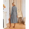 Ekouaer Womens Robes Long Bathrobe Ribbed Knit Kimono Robe Soft Sleepwear | Lightweight Robes with Pockets，Casual Ladies Loungewear, Long Sleeves, Mid-calf Length(Gray)