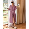 Ekouaer Womens Robes Long Bathrobe Ribbed Knit Kimono Robe Soft Sleepwear | Lightweight Robes with Pockets，Casual Ladies Loungewear, Long Sleeves, Mid-calf Length(Dusty Rose)