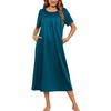 Ekouaer Women’s House Dress with Pockets Long Nightgowns for Women House Dress Pleated Front Moo Moos for Women(Blue Green)