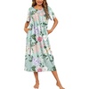 Ekouaer Women’s House Dress with Pockets Long Nightgowns for Women House Dress Pleated Front Moo Moos for Women(Green Pink Flower)