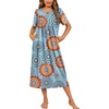 Ekouaer Women’s House Dress with Pockets Long Nightgowns for Women House Dress Pleated Front Moo Moos for Women(Light Blue Mandala)
