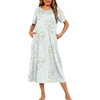 Ekouaer Women’s House Dress with Pockets Long Nightgowns for Women House Dress Pleated Front Moo Moos for Women(Light Green Daisy)
