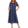 Ekouaer Women’s House Dress with Pockets Long Nightgowns for Women House Dress Pleated Front Moo Moos for Women(Navy Khaki Floral)