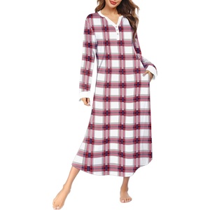 Ekouaer Nightgowns for Women Long Sleeve Winter Night Gown with Pockets | Long Nightgown Plus Size Lounge Dress Button Down Sleepshirts V Neck Night Shirt Warm Sleepwear Full Length Loungewear(White Plaid)
