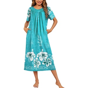 Ekouaer Women’s House Dress with Pockets Long Nightgowns for Women House Dress Pleated Front Moo Moos for Women(Floral Green)