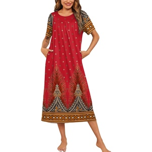 Ekouaer Women’s House Dress with Pockets Long Nightgowns for Women House Dress Pleated Front Moo Moos for Women(Floral Red)