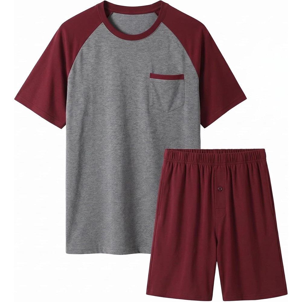 image:imageEkouaer Mens Pajamas Set Bamboo Viscose Short Sleeve Pjs Sets  Soft Moisture Wicking Lightweight Summer Button Fly Sleepwear with Pockets for lounging at home Running ReadingRed Grey