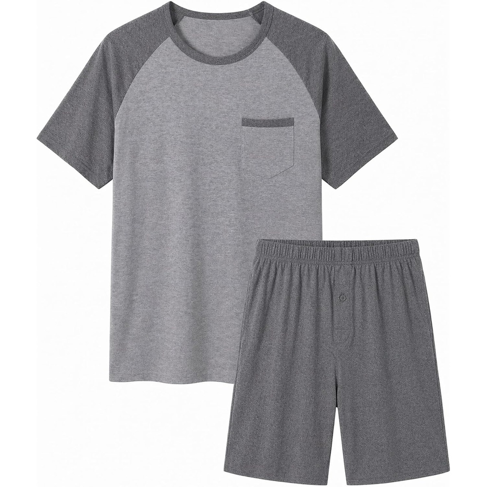 image:imageEkouaer Mens Pajamas Set Bamboo Viscose Short Sleeve Pjs Sets  Soft Moisture Wicking Lightweight Summer Button Fly Sleepwear with Pockets for lounging at home Running ReadingGrey