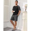Ekouaer Mens Pajamas Set Bamboo Viscose Short Sleeve Pjs Sets | Soft Moisture Wicking Lightweight, Summer Button Fly Sleepwear with Pockets for lounging at home Running Reading(Black Dark Grey)