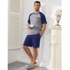 Ekouaer Mens Pajamas Set Bamboo Viscose Short Sleeve Pjs Sets | Soft Moisture Wicking Lightweight, Summer Button Fly Sleepwear with Pockets for lounging at home Running Reading(Navy Grey)
